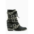 thumbnail image 2 of Jeffrey Campbell Draco Stud Hidden Wedge Pointed Embellished Moto Leather Boots (Black Silver, 11), 2 of 6