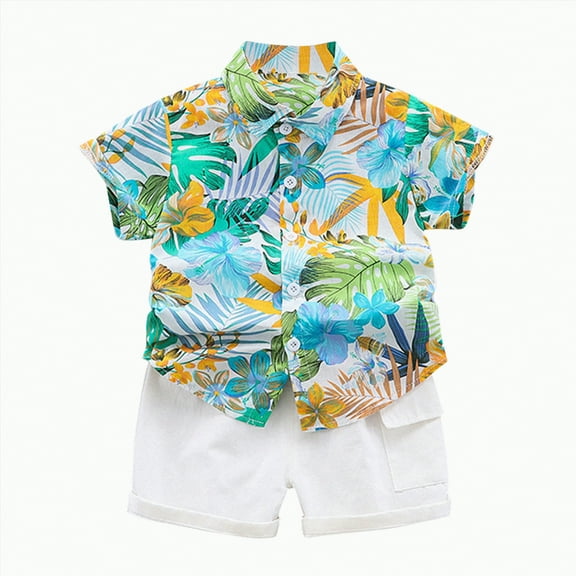 Baby Clothes Boy Toddler Boys Kids Spring Summer Cotton Hawaii Print Short-sleeved Basketball 0 6 12 18 24 Months 2T 3T T-shirt Tops Shorts 2PCS Set Shirt and 2 Piece