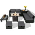 thumbnail image 1 of Topbuy 9 Pieces Outdoor PE Rattan Wicker Sectional Sofa with 42" Gas Fire Pit Table Space-Saving Patio Conversation Set with Storage Box Grey, 1 of 10