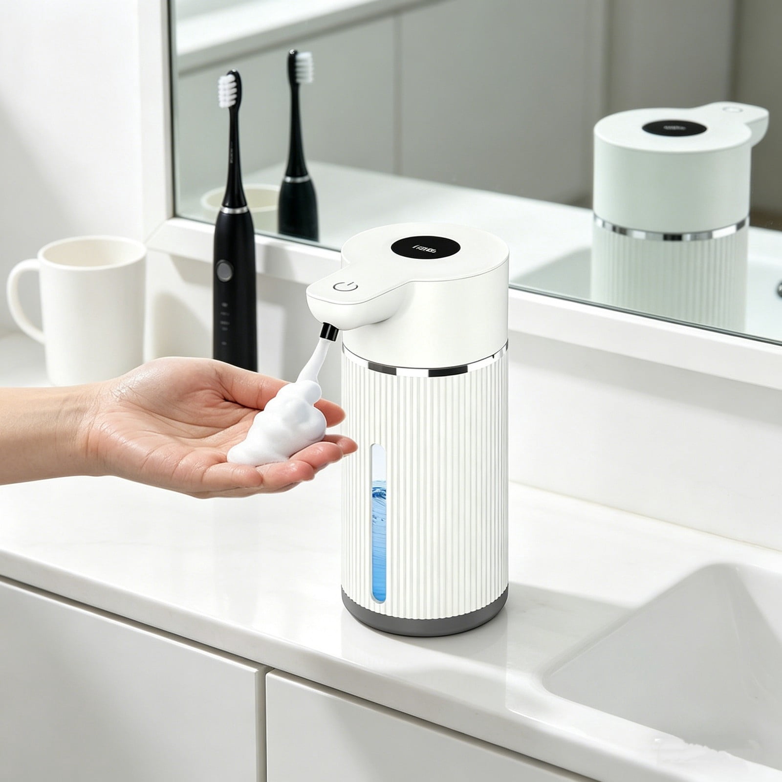 Convenient Hygienic & Sleek, 7.5x3.1 Inch Soap Dispenser, Automatic Induction & Portable Foam Washer, USB Rechargeable Long Battery Life for Kitchen Bathroom