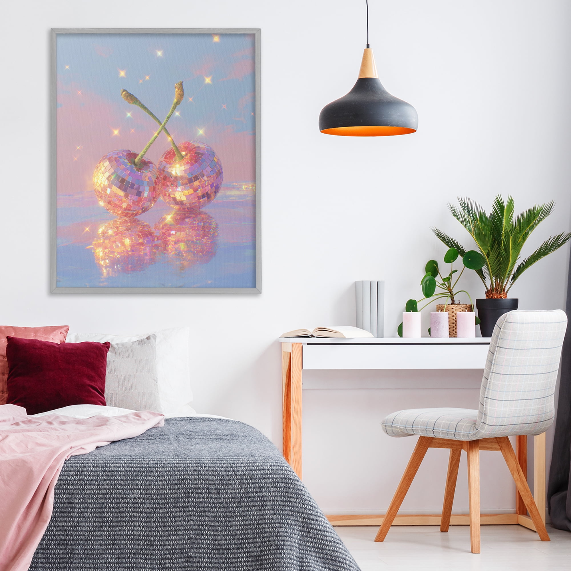 Disco Cherry Reflection Gray Framed Giclee Art, design by Ziwei Li