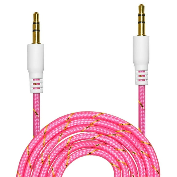 3 x Premium 3.5mm Nylon Tangle Free Auxiliary Aux 3 Feet Male to Male Stereo Audio Cable for Headphones, iPods, iPhones, iPads, Home / Car Stereos and More - Pink