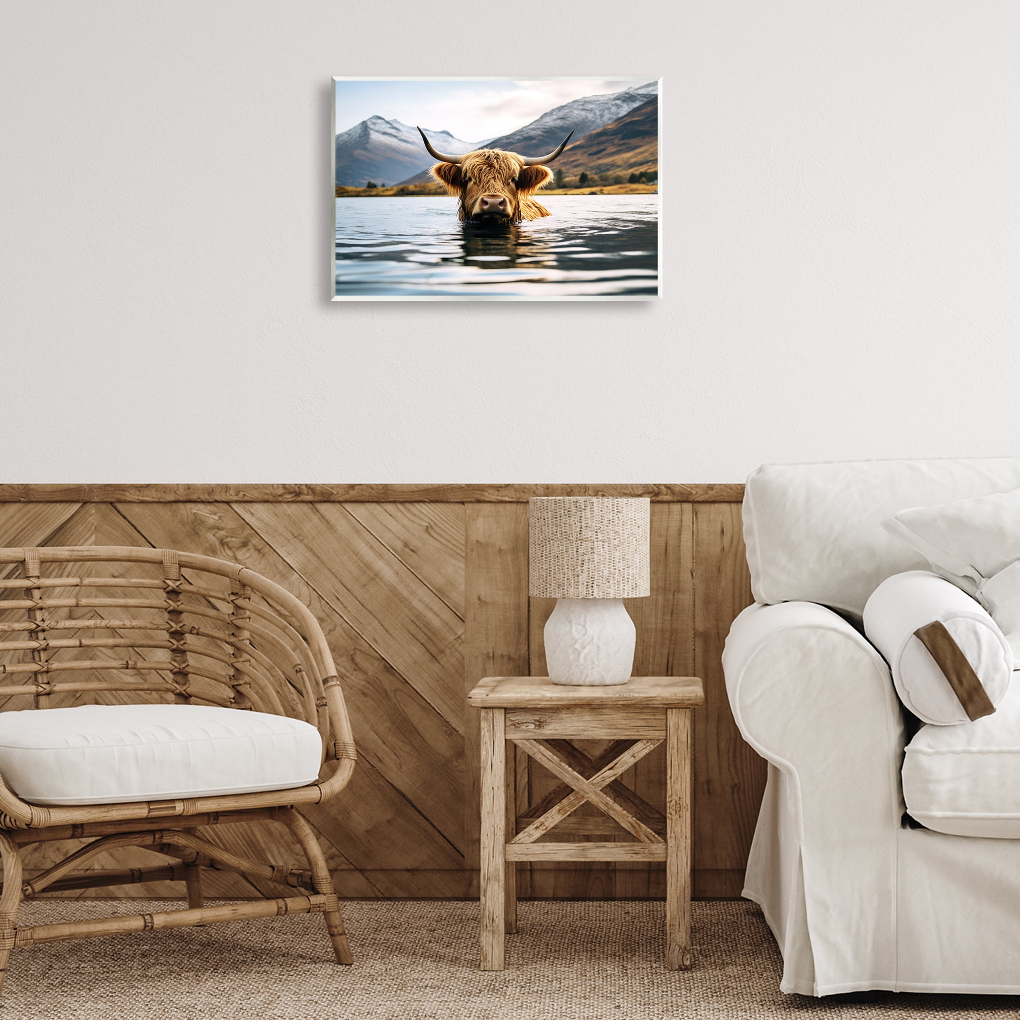 Stupell Industries Cattle Peeking from Water Animals Photography Unframed Art Print Wall Art, 19 x 13