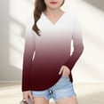thumbnail image 3 of Ugoldhm Girls Fall Tops V Neck Gradient Long Sleeve Shirts Tunic Loose Fit Tees Sizes 3-13, 3 of 8