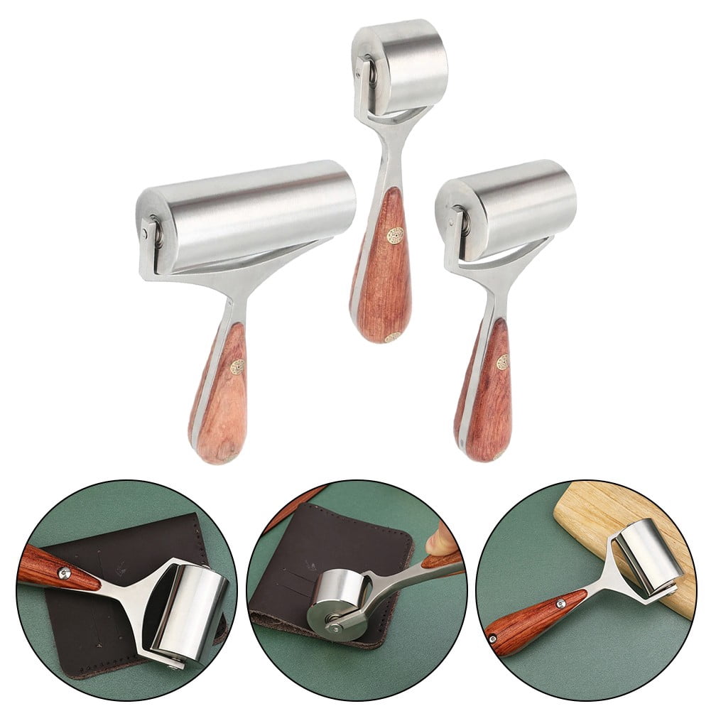 25/60/90mm DIY Leather Roller Glue Edges Laminating Wheel Pear Wood Craft Handmade Smoother Creaser Tool Steel Iron Roll