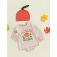 thumbnail image 3 of Suealasg Baby Boys Halloween Clothes 3 6 12 18 Months Infant Girls Long Sleeve Letters Pumpkin Print Romper + Hat Set 2Pcs Newborn Boys Fall Outfit, 3 of 8