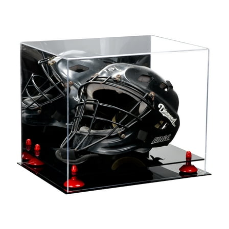 Deluxe Acrylic Catchers Helmet Display Case with Red Risers and Mirror (A002-RR)
