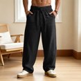 thumbnail image 2 of GEWSEY Men's Casual Linen Pants Loose Fit Drawstring Waist Lightweight Linen Trousers Summer Yoga Beach Long Pants (Black, 3XL), 2 of 4