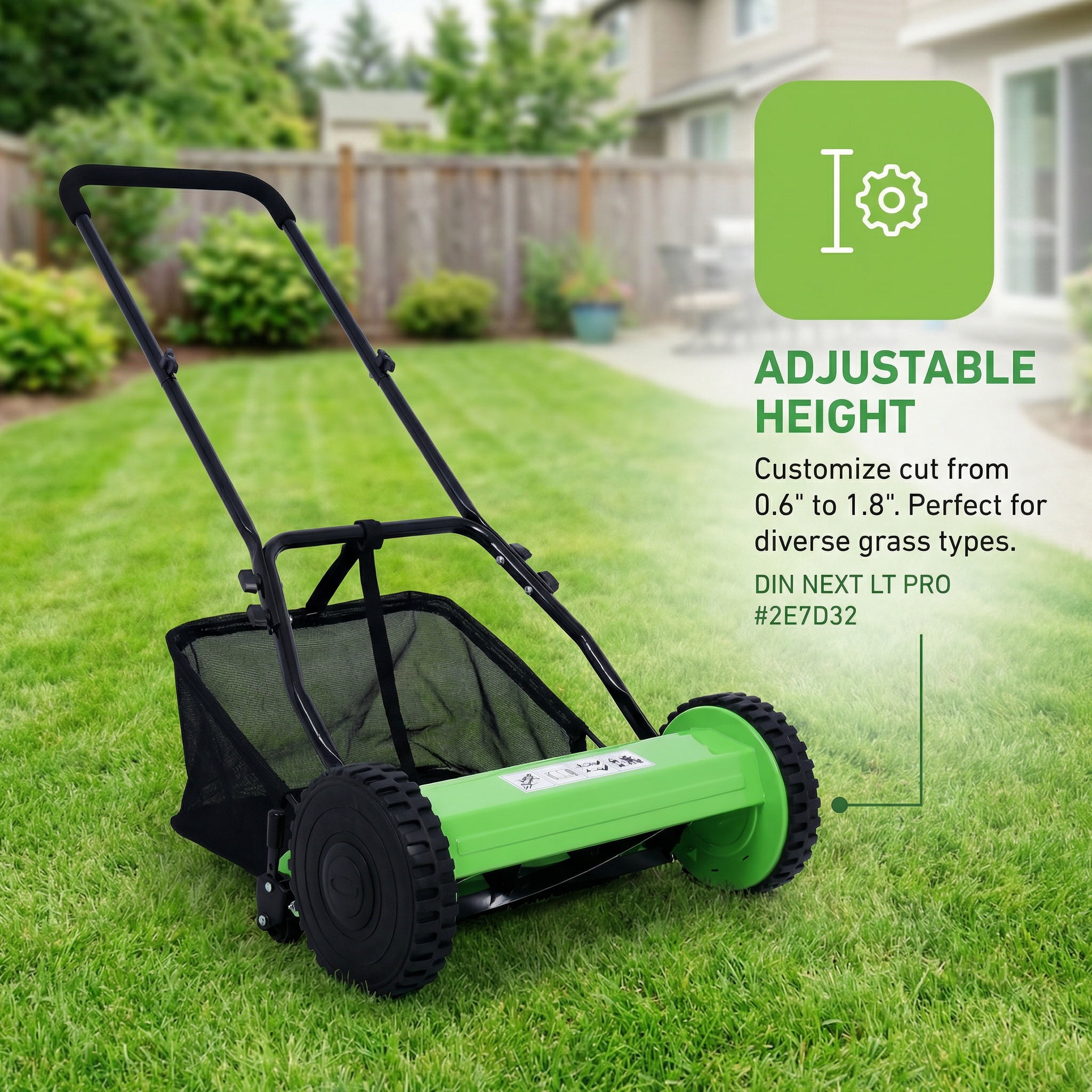 5-Blade Manual Push Reel Lawn Mower, 8-Inch Polymer Wheels with 16" Cutting Width and Adjustable 0.6"-1.8" Blade Height, Eco-Friendly Reel Mower & Grass Cutter with Grass Catcher for Yard, Garden