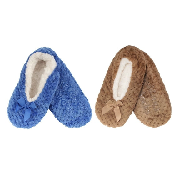 BambooMN Adult Women's Super Soft Warm Cozy Fuzzy Furry Slippers Non-Slip Lined Socks - Large - Assortment H - 2 Pairs