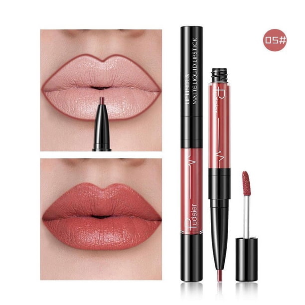 Ganfancp Set de Lápiz Labial Líquido y Perfilador Labial Lápiz Labial Líquido Mate Aterciopelado 10Ml Rebajas Hoy Liquidación 1X Lip Gloss Lip Liner de Doble Punta