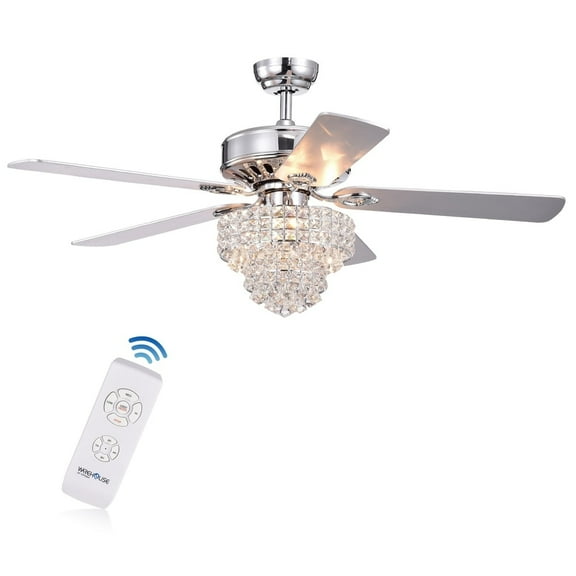 Bryanya 5-Blade 52-Inch Chrome Lighted Ceiling Fans with Crystal Shade (Remote Controlled)