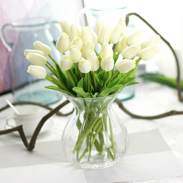 1Pc PU Fleur de Tulipes Artificielles pour la Maison Décoration de Mariage Lait Blanc