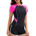thumbnail image 4 of uvwlwu Women Half Zip Color Block Rash Guard Two Piece Swimsuit with Shorts,S, 4 of 5