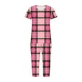 thumbnail image 4 of Aueoeo Women's Sleepwear Capris Printed Pajama Sets Short Sleeve Two-Piece Pjs V Neck Tops & Capris Pants with Pockets Pink S, 4 of 5