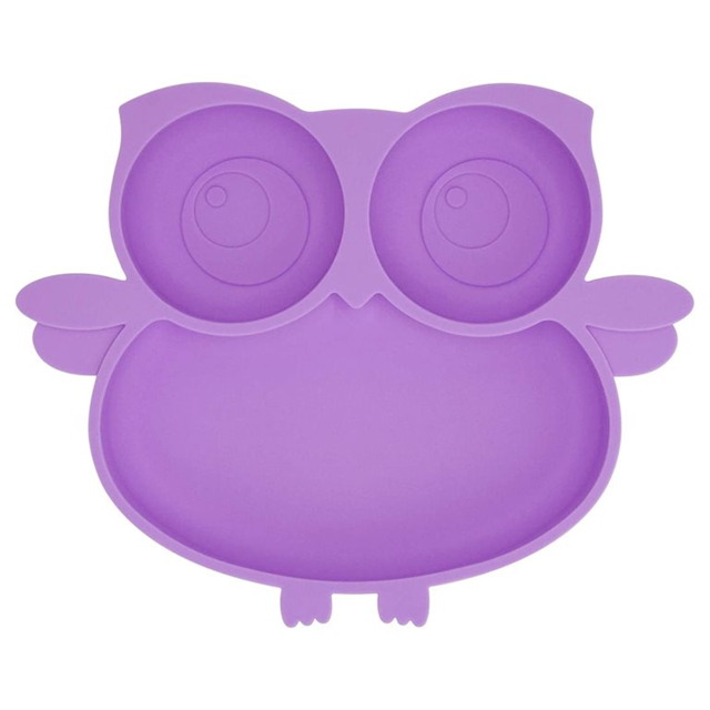 Plato de silicona con ventosa de búho: plato dividido para entrenamiento de autoalimentación, tazón y plato para bebés y niños pequeños, apto para microondas y lavavajillas