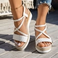 thumbnail image 2 of Espadrilles for Women 2026 Summer Trendy Open Toe Band Ankle Strap Wedge Sandals Casual Bohemian Beach Vacation Dress Heels White Size 6.5, 2 of 8