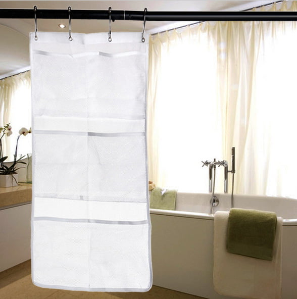 6 Pockets Bathroom Tub Shower Bath Hanging Mesh Organizer Caddy Storage Bag 