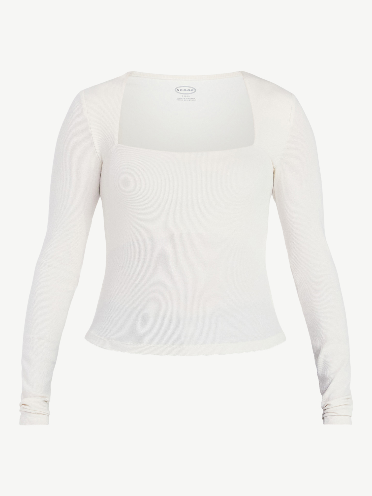 Scoop Women’s Ribbed Square Neck Top with Long Sleeves, Sizes XS-XXL