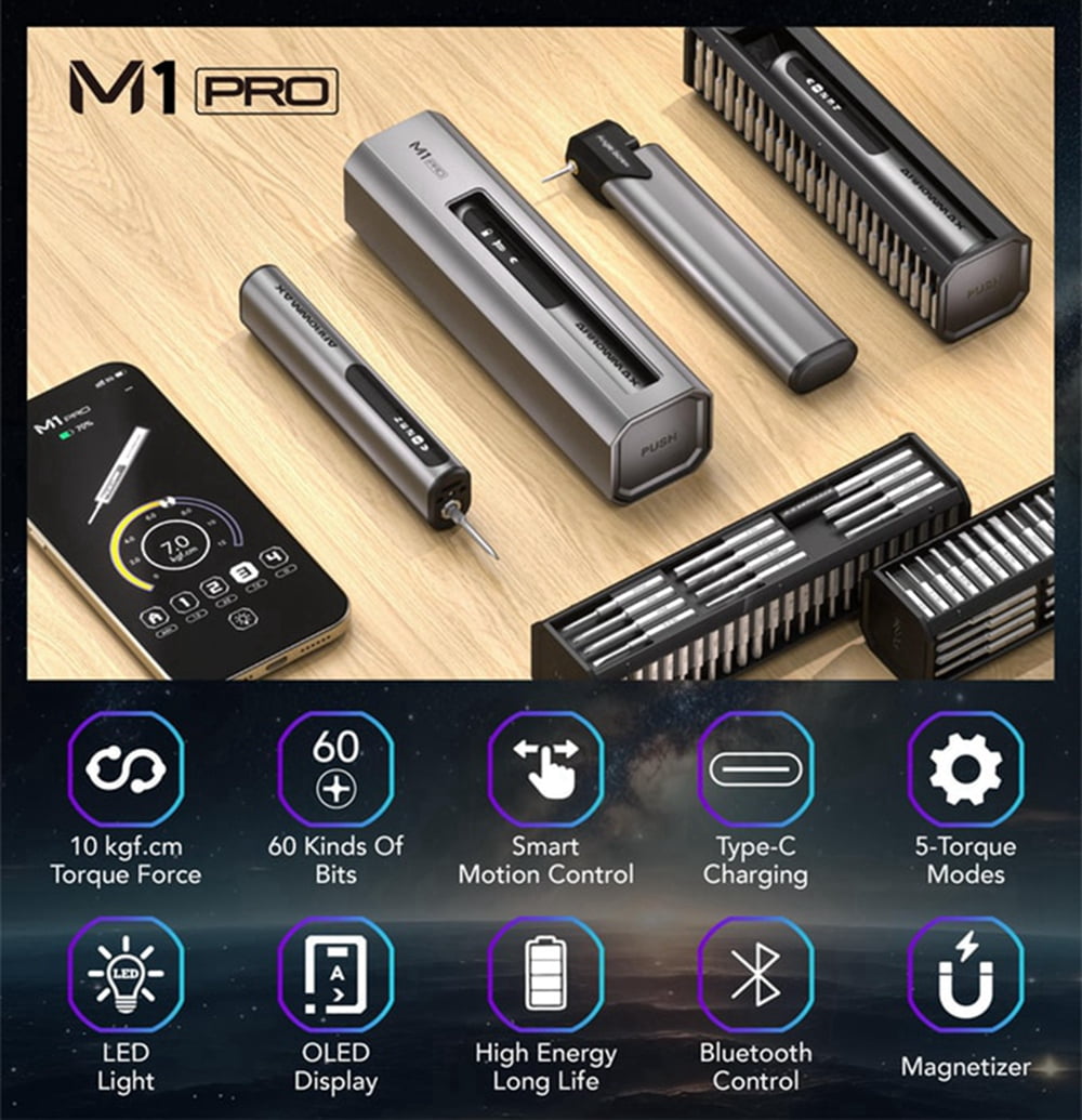 AM ARROWMAX Smart Mini Electric Screwdriver,Powerful Cordless Precision Electric Screwdriver,5 Torque Modes,60 Magnetic Bits,Repair Tool Set for RC Phone Camera Laptop,M1 Pro Plus