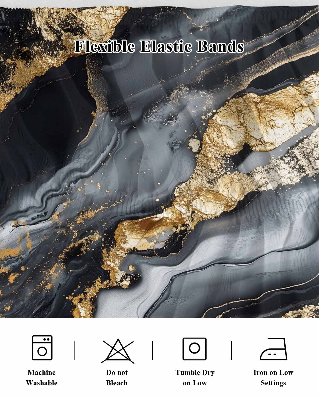Abstract Marble Texture Bed Skirt Black Gold Crack Gradient Bed Skirts Queen Size 16 Inch Drop, Wrap Around Dust Ruffle&nbsp;Bedskirt with Adjustable Elastic Belt for Queen Size Beds