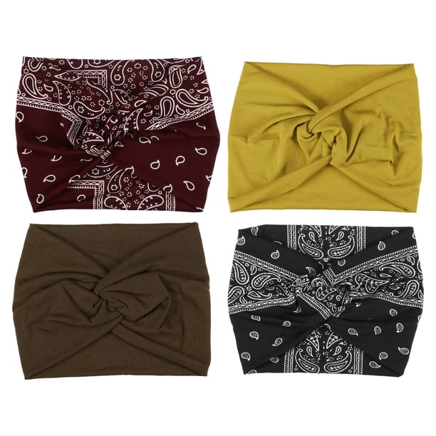 4 piezas de diadema anudada de moda bohemia para mujeres en marrón, amarillo, negro y rojo