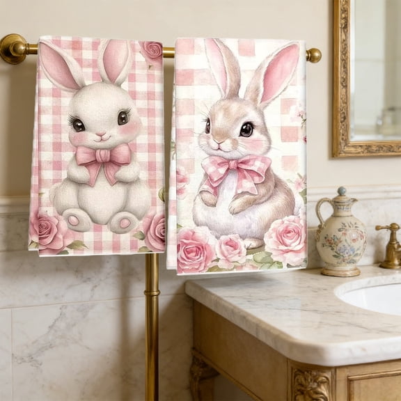 A Easter Themed Dish Towels Set Of 2 Highly Absorbent Microfiber 60X40Cm Kitchen Hand Towel With Bunny Pattern For Holiday Baking