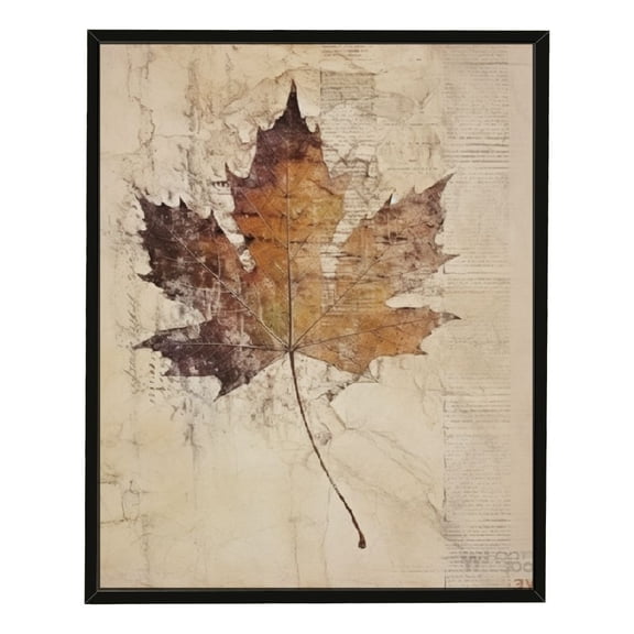 JRXY Rustic Vintage Farmhouse Fall Maple Leaf Watercolor Drawing Framed Wall Art Canvas Prints Decor Autumn Maple Leaf Artwork Gifts 12x16in
