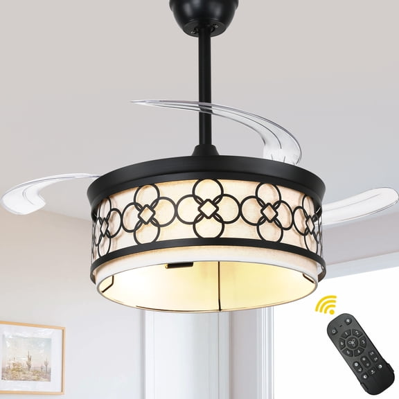 Bella Depot 42" Black White Retractable Ceiling Fan with Light and Remote 6-Speed Reversible DC Motor