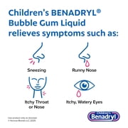 (3 pack) Children's Benadryl Dye-Free Allergy Liquid, Bubble Gum, 8 fl. oz