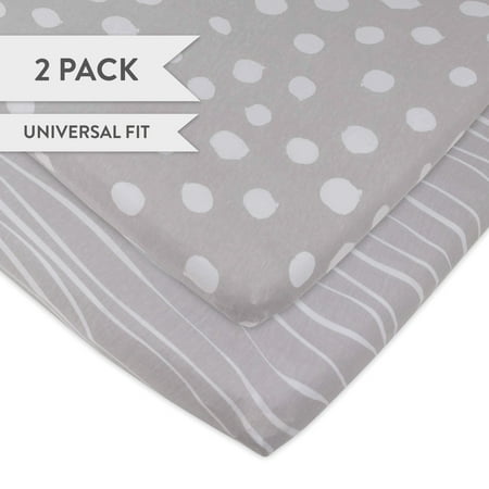 Changing Pad Cover Set | Cradle Sheet Set 100% Cotton Jersey Knit 2 Pack Grey and White Abstract Stripes and