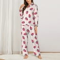 thumbnail image 3 of Wukai Hand Drawn Strawberry Print Women's Pajama Set - Soft Long Sleeve Sleepwear for Comfort and Style-Small, 3 of 9