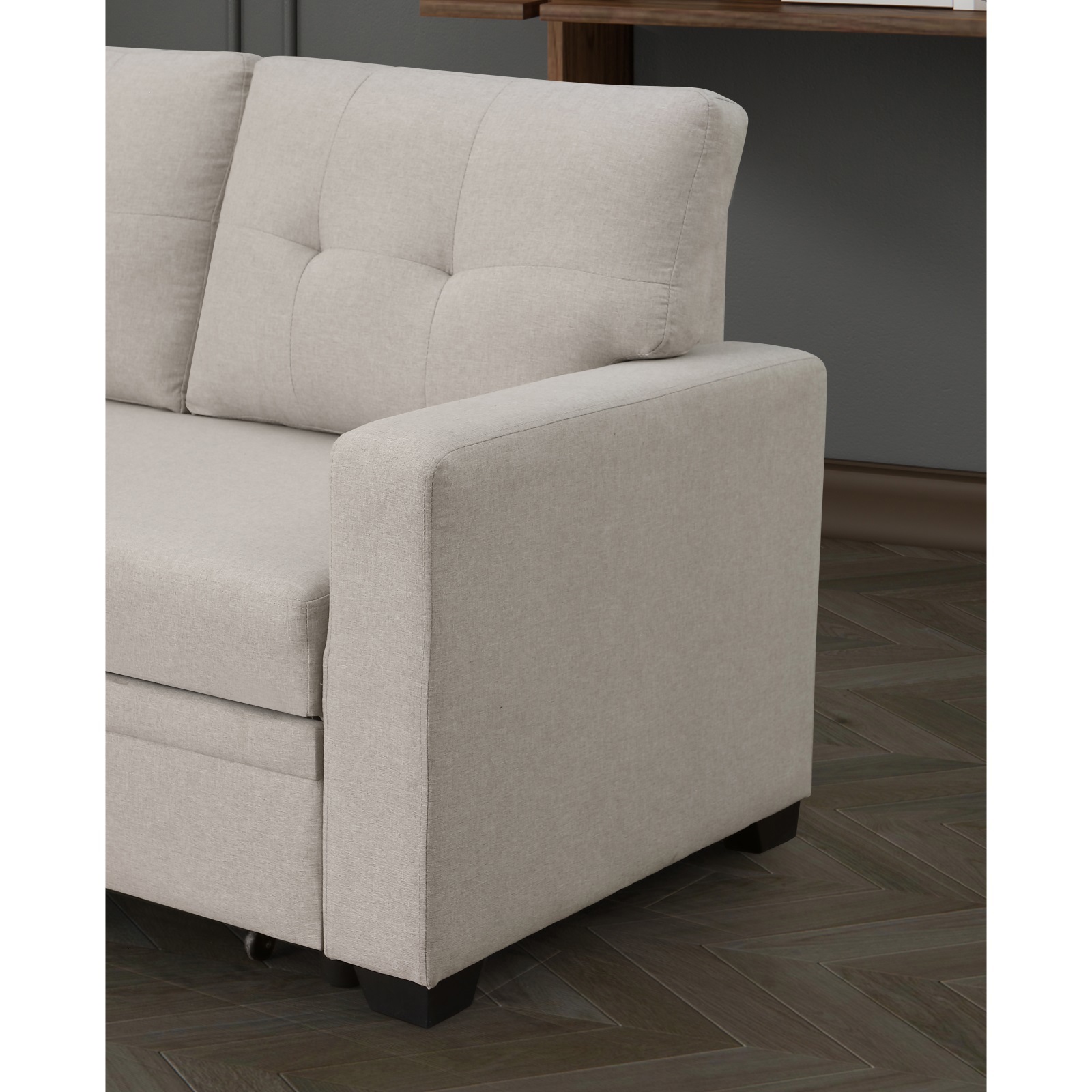 Hommoo 2 in 1 Pull Out Couch Bed Upholstered Sectional Sofa with Storage & Chaise, Convertible L Shaped Sleeper Sofa for Home,Beige