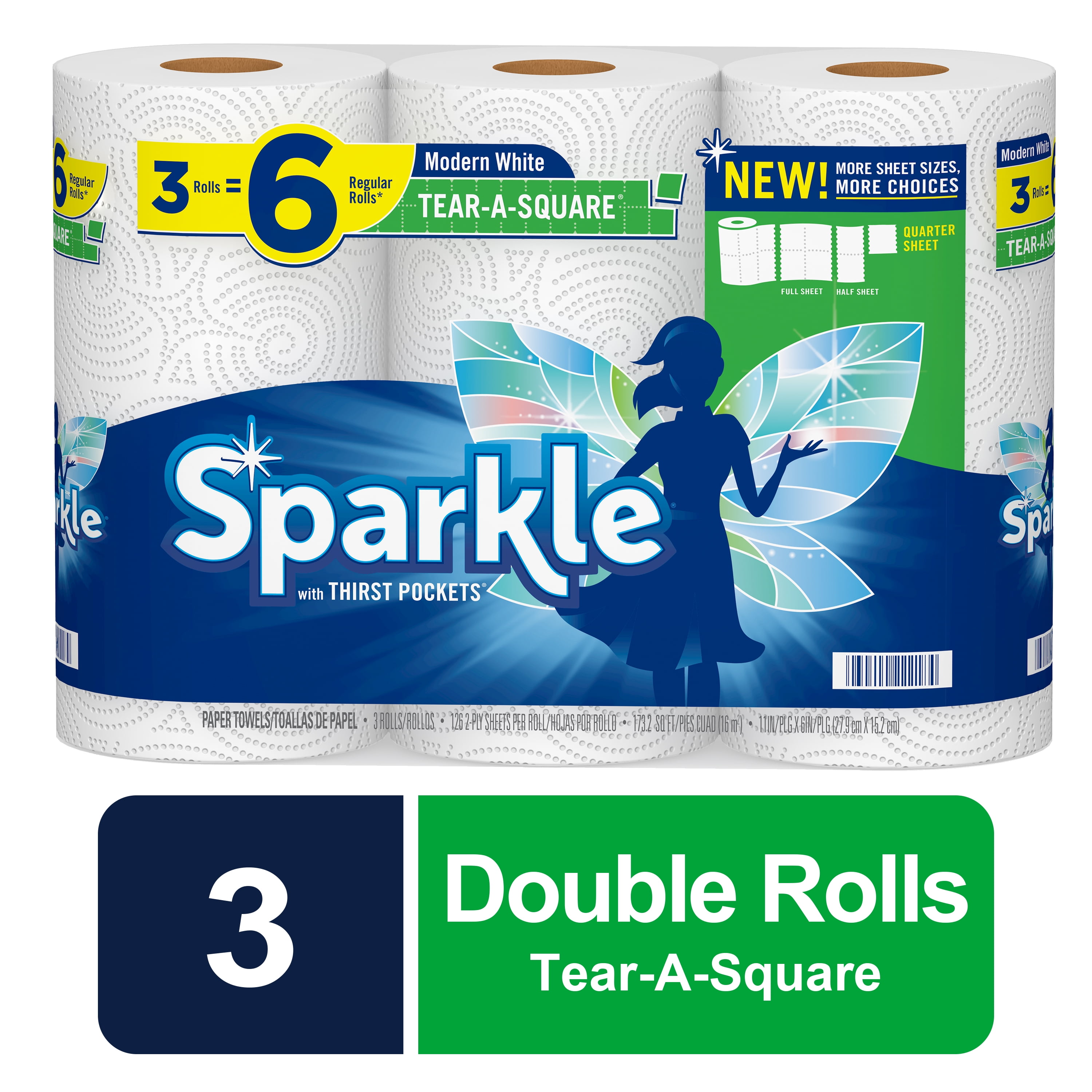 Photo 1 of 2 PACKS Sparkle Tear-A-Square Paper Towels, White, 3 Double Rolls