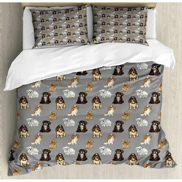 Dogs Duvet Cover Set Queen Size, Pet Cover For Queen Bed