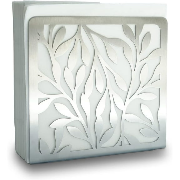 Stainless Steel Freestanding Leaf Pattern Napkin Holder 5.9"L x 1.8"W x 5.5"H