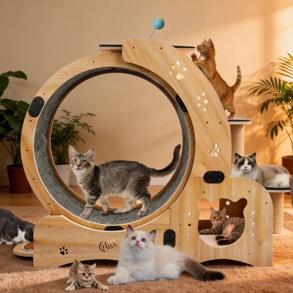 6-in-1 Cat Exercise Wheel, Large Silent Cat Treadmill for Indoor Cats, Running & Walking Wheel Cat Furniture Toy