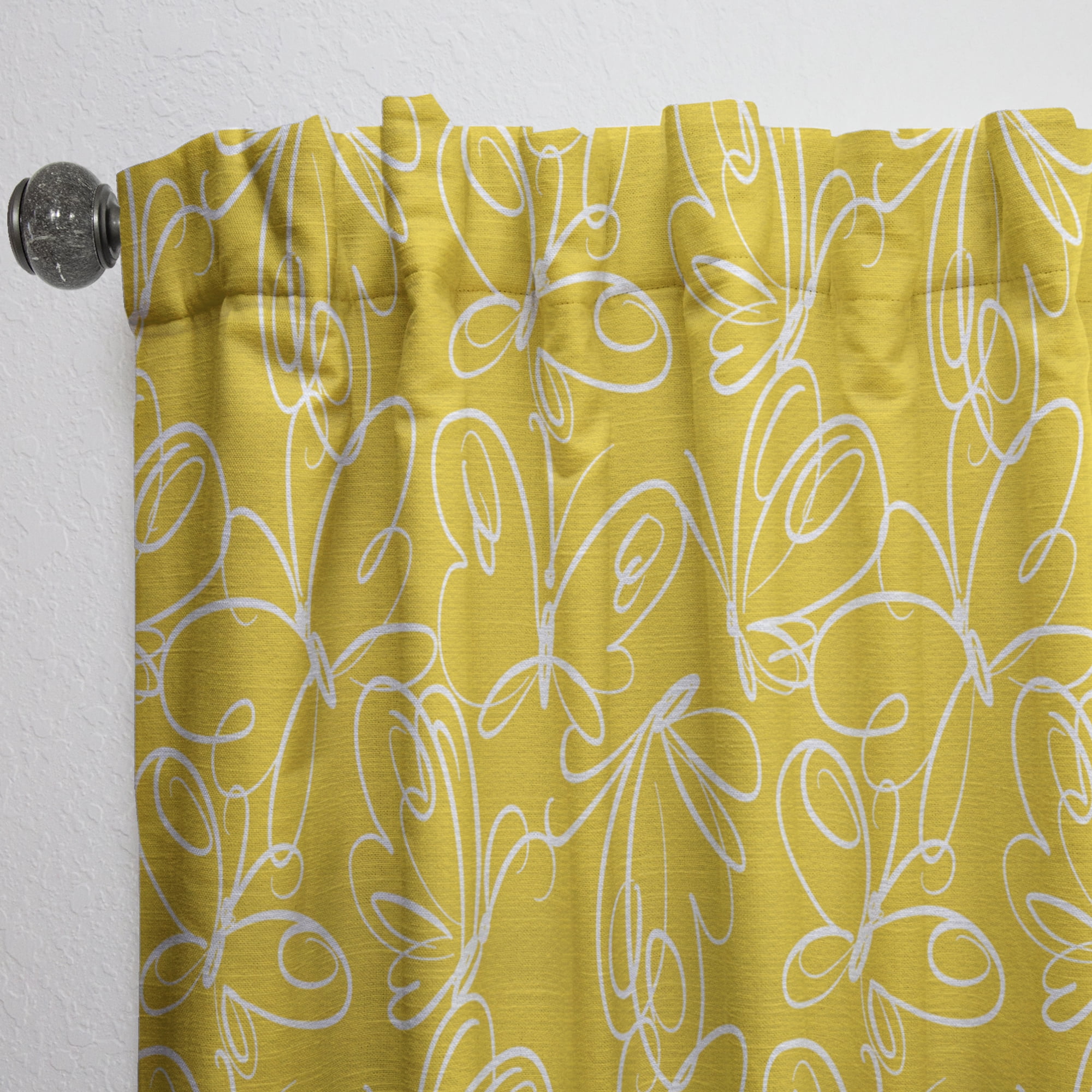 Designart 'Butterflies Yellow color Retro Pattern' Mid-Century Modern Curtain Panel