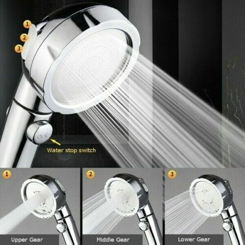3 In 1 High Pressure Showerhead with ON/Off/Pause Handheld Shower Head Silver 