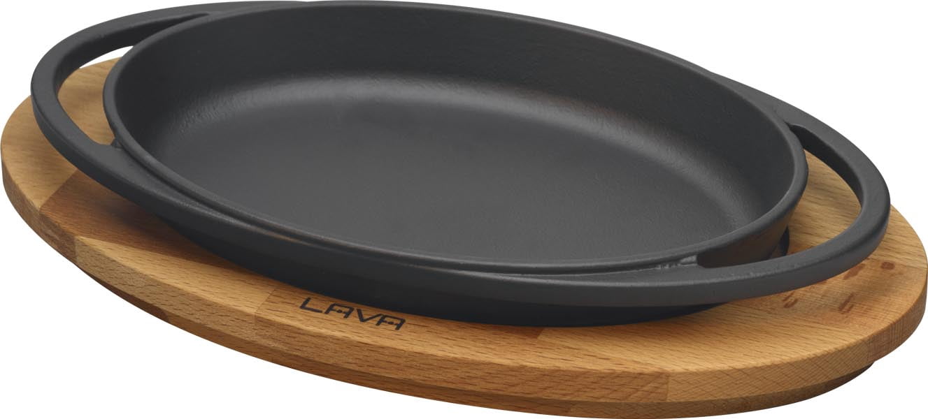 Lava Enameled Cast Iron Skillet 8.5 inch-Oval Dish with Beechwood ...