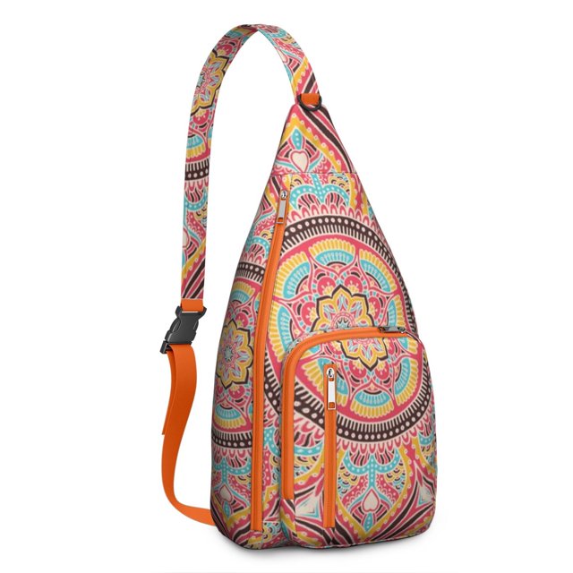 Abstract Tribal Sling Bag - Folk Art Mandala Pattern Crossbody Backpack (Spiritual Journey Essential)