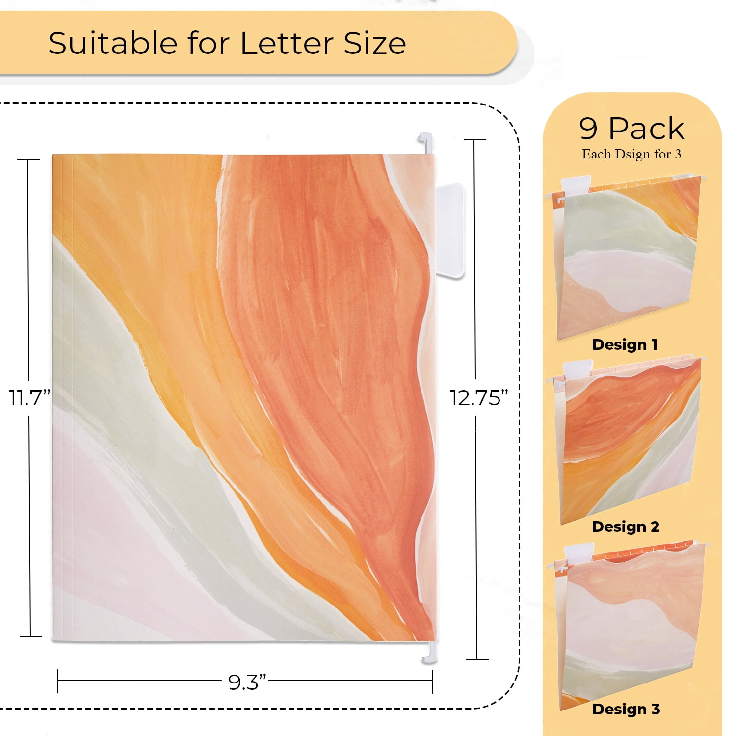 Y YOMA Marble Cute Letter Size Decorative Hanging File Folders, Orange Marble, 9 Pack