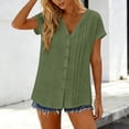 thumbnail image 5 of Ichuanyi Women's V-Neck Short Sleeve Shirt With Button Placket And Collar, Army Green, L, 5 of 9