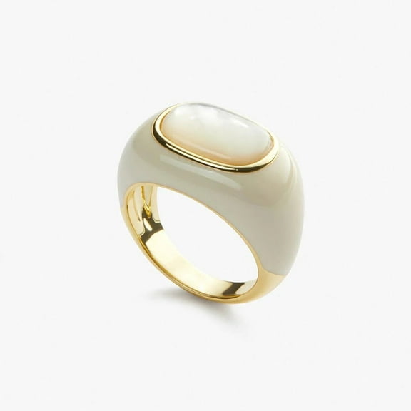 Womens Geometric Ring 18K Gold Plated Copper with Natural Malachite Inlay and White Shell Inlay Elegant Ring for Women