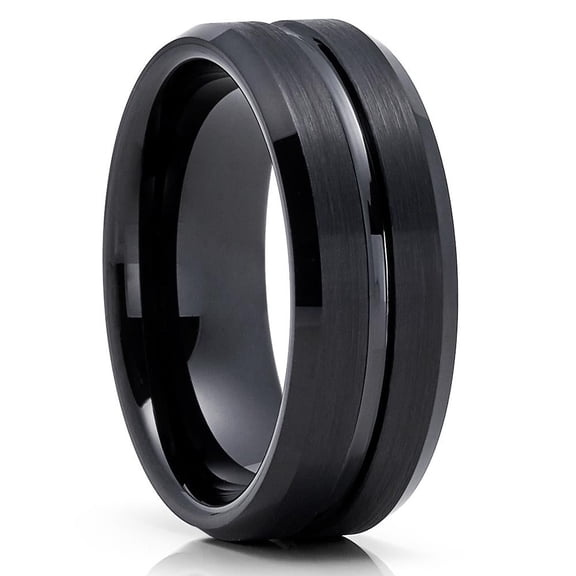 8mm Black Tungsten Ring,Tungsten Carbide Ring,Engagement Ring,Black Wedding Ring,Anniversary Ring,Beveled Edges,Comfort Fit