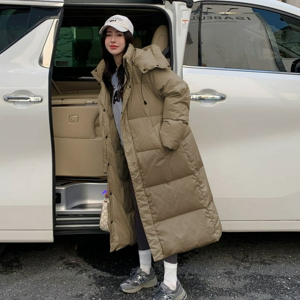 Chaqueta de plumón y algodón para mujer, chaqueta de algodón larga y de alta gama, abrigo de invierno