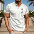 thumbnail image 2 of Men's Henley T-Shirts Summer Stylish Palm Tree Print Button Up Short Sleeve Tees Classic Muscle Fit Athletic Pullover Tops Z003-White M, 2 of 4