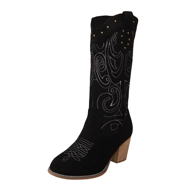 Mostsola Embroidery Cowboy Boots for Women Suede Vintage  display picture 3