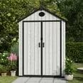 thumbnail image 5 of EHHLY 5.3x3.4 FT Resin Outdoor Storage Shed, 135 Cuft Garden Tool Sheds & Outdoor Storage Plastic Shed with Floor, 7FT Tall Backyard Outside Lawn Mower Storage Shed with Side Window, Cemented Grey, 5 of 9