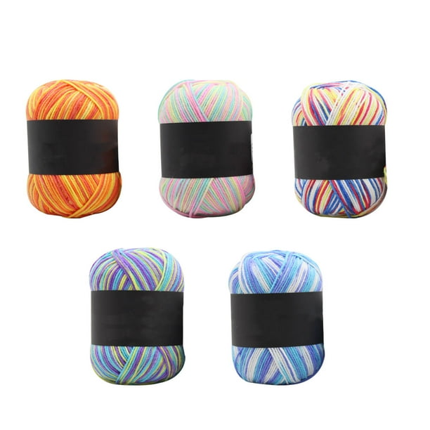 rollos de hilo de algodón degradado multicolor para crochet, hilo de lana de tres capas para tejer (amarillo, verde, rosa, naranja, amarillo, azul, morado, azul, blanco, colorido)